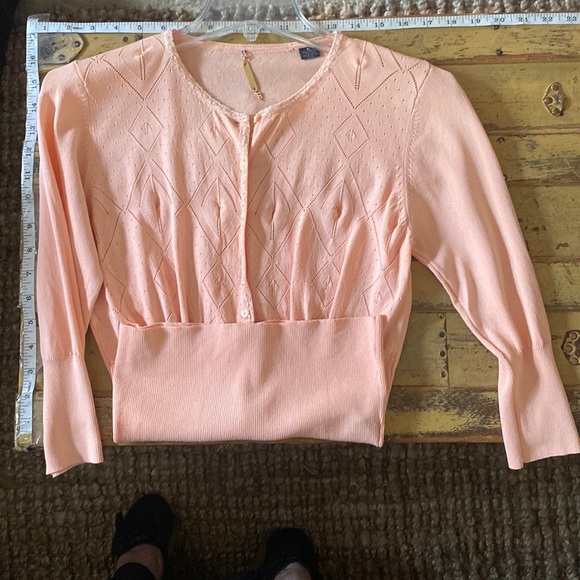 ABS STRETCH BODYCON CARDIGAN SWEATER PEACH BODYCON BEADED EMBELLISHED TOP M - Picture 2 of 12